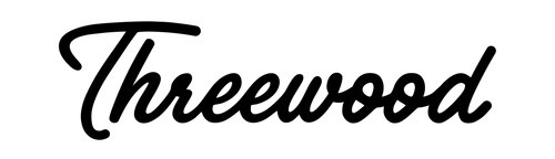 Black 'Threewood' logo on a white background